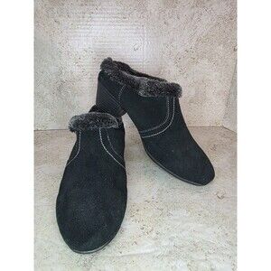 Sporto Faux Lined Chunky Heel Mules Women Sz 8 Wide Black Suede Casual Shoes